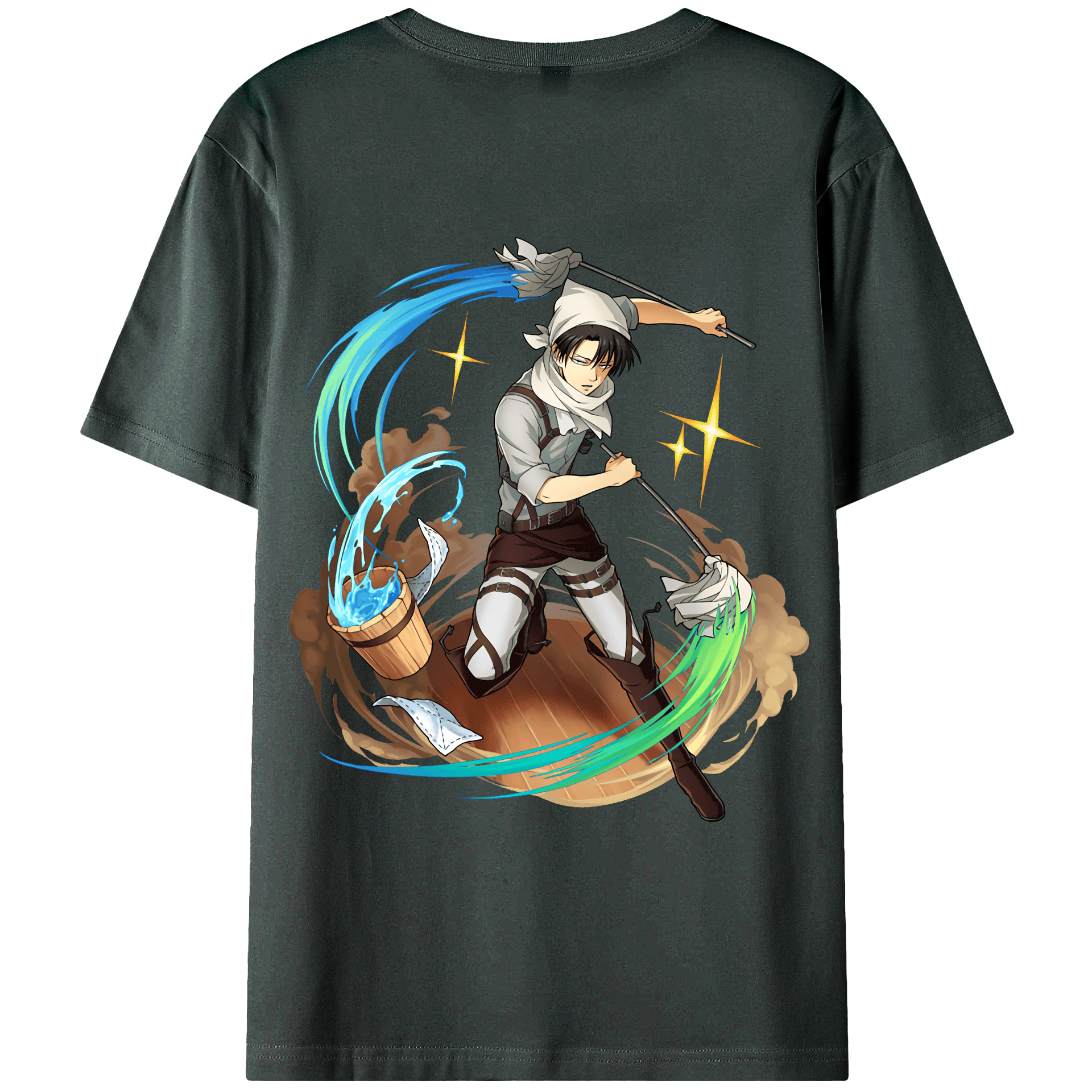 （画像用） 進撃の巨人 リヴァイ·アッカーマン Attack on Titan Levi Ackerman 綿100％ メンズ半袖Tシャツ（バックプリント） 通気性